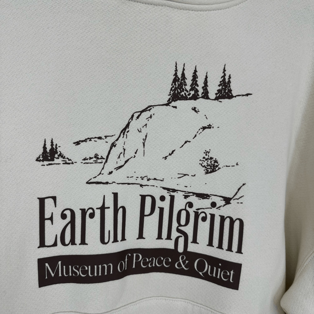 Museum of Peace and Quit Earth Pilgrim Mens L Graphic Hoodie Casual Gorpcore - Picture 3 of 13